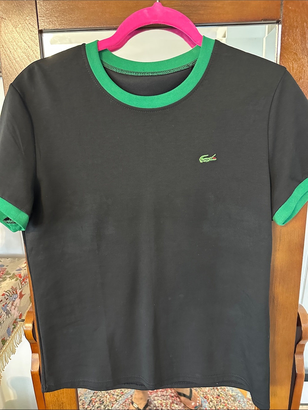 Lacoste Black Men's Casual Tee ringer crewneck t-shirt.